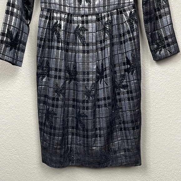 NWT Sabrina Lachapelle Textured Plaid Brocade Metallic Long Sleeve Dress Sz 36 - Picture 3 of 11